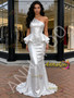 Shop 2025 ANNAKOO Silver Sequin One Shoulder Ruffles Trumpet Mermaid Prom Dress Under 169