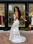 Shop 2026 ANNAKOO Spaghetti Straps V Neck Silver Floral Trumpet Mermaid Prom Dress Under 189