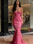Shop 2026 ANNAKOO Hot Pink Ruffles Beading Trumpet Mermaid V Neck Prom Dress Under 239