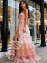 Shop 2026 ANNAKOO Pink One Shoulder Tulle A Line Beading Prom Dress With Slit Under 199