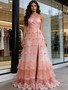 Shop 2026 ANNAKOO Pink One Shoulder Tulle A Line Beading Prom Dress With Slit Under 199