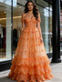 Shop 2026 ANNAKOO Orange Off The Shoulder Beading Ruffles A Line Tulle Prom Dress Under 278