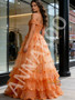 Shop 2026 ANNAKOO Orange Off The Shoulder Beading Ruffles A Line Tulle Prom Dress Under 278