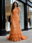 Shop 2026 ANNAKOO One Shoulder Flower A Line Tulle Sparkle Orange Prom Dress Under 289