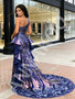 Shop 2026 ANNAKOO One Shoulder Detachable Train Sequin Trumpet Mermaid Purple Prom Dress Under 299