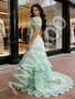 Shop 2026 ANNAKOO Green Puffy Sleeve A Line  Sparkle Ruffles Prom Dress Under 239