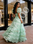 Shop 2026 ANNAKOO Green Puffy Sleeve A Line  Sparkle Ruffles Prom Dress Under 239