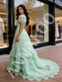 Shop 2026 ANNAKOO Green Puffy Sleeve A Line  Sparkle Ruffles Prom Dress Under 239