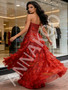 Shop 2026 ANNAKOO Red Strapless Feather A Line Sparkle Prom Dress Under 249