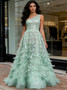 Shop 2026 ANNAKOO One Shoulder Green Feather A Line Sparkle Prom Dress Under 289