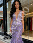 Shop 2026 ANNAKOO V  Neck Feather Purple Tulle Sequin Trumpet Mermaid Prom Dress Under 239