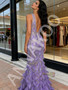 Shop 2026 ANNAKOO V  Neck Feather Purple Tulle Sequin Trumpet Mermaid Prom Dress Under 239