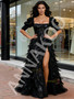 Shop 2026 ANNAKOO Black Puffy Sleeve Sequin Feather A Line Prom Dress Under 239