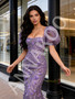 Shop 2026 ANNAKOO Purple Puffy Sleeve Square Trumpet Mermaid Lace Prom Dress Under 287