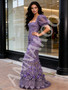 Shop 2026 ANNAKOO Purple Puffy Sleeve Square Trumpet Mermaid Lace Prom Dress Under 287