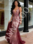 Shop 2026 ANNAKOO V Neck Trumpet Mermaid Burgundy Sparkle Tulle Prom Dress Under 269