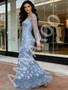 Shop 2026 ANNAKOO V Neck Trumpet Mermaid Flowers Blue Long Sleeve Prom Dress Under 269