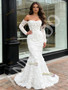 Shop 2026 ANNAKOO Trumpet White Lace Off The Shoulder Long Sleeve Prom Dress Under 269