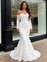 Shop 2026 ANNAKOO Trumpet White Lace Off The Shoulder Long Sleeve Prom Dress Under 269
