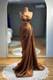 Shop 2026 ANNAKOO Crystal Waist One Shoulder Satin Pleats Brown Prom Dress  Under 198