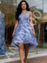 Shop 2026 ANNAKOO Jewel Blue Beading Lace Flower A Line Short Prom Dress Under 189