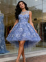Shop 2026 ANNAKOO Jewel Blue Beading Lace Flower A Line Short Prom Dress Under 189