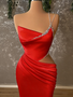 Shop 2026 ANNAKOO Red Satin Crystal Draped One Shoulder Mermaid Prom Dress Under  195