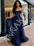 Shop 2026 ANNAKOO Navy Blue Spaghetti Straps Beading Tulle A Line Prom Dress Under 189
