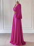 Shop 2026 ANNAKOO Deep V-Neck Bishop Sleeves Fuchsia A Line Satin Prom Dress Under 189
