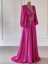 Shop 2026 ANNAKOO Deep V-Neck Bishop Sleeves Fuchsia A Line Satin Prom Dress Under 189