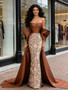 Shop 2026 ANNAKOO Brown Detachable Train Off The Shoulder Sheath Column Prom Dress Under 189