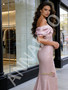 Shop 2026 ANNAKOO Pink Off The Shoulder Satin & Sequin Trumpet Mermaid Prom Dress Under 189