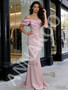 Shop 2026 ANNAKOO Pink Off The Shoulder Satin & Sequin Trumpet Mermaid Prom Dress Under 189