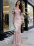 Shop 2026 ANNAKOO Pink Off The Shoulder Satin & Sequin Trumpet Mermaid Prom Dress Under 189
