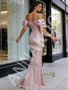 Shop 2026 ANNAKOO Pink Off The Shoulder Satin & Sequin Trumpet Mermaid Prom Dress Under 189
