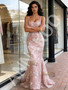 Shop 2026 ANNAKOO Pink Straps Sweetheart Tulle Lace Floral Trumpet Mermaid Prom Dress Under 189