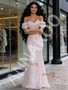 Shop 2026 ANNAKOO Off The Shoulder Pearls Tulle Pink Trumpet Mermaid Prom Dress Under 189