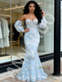 Shop 2026 ANNAKOO Lace Trumpet Mermaid Sweetheart Long Sleeves Blue Prom Dress Under 189