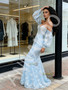 Shop 2026 ANNAKOO Lace Trumpet Mermaid Sweetheart Long Sleeves Blue Prom Dress Under 189