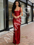 Shop 2026 ANNAKOO Burgundy V Neck Satin Trumpet Mermaid Prom Dress Under 139