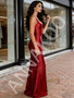 Shop 2026 ANNAKOO Burgundy V Neck Satin Trumpet Mermaid Prom Dress Under 139