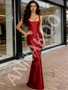 Shop 2026 ANNAKOO Burgundy V Neck Satin Trumpet Mermaid Prom Dress Under 139