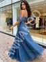 Shop 2026 ANNAKOO Blue A Line Spaghetti Straps Tulle Beading Prom Dress Under 199
