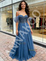 Shop 2026 ANNAKOO Blue A Line Spaghetti Straps Tulle Beading Prom Dress Under 199