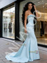 Shop 2026 ANNAKOO Light Blue Satin Trumpet Mermaid Ruffles Strapless Prom Dress Under 169