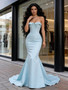 Shop 2026 ANNAKOO Light Blue Satin Trumpet Mermaid Ruffles Strapless Prom Dress Under 169