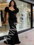 Shop 2026 ANNAKOO Puffy Sleeve Sweetheart Satin Trumpet Mermaid Black Prom Dress  Under 149