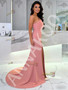 Shop 2026 ANNAKOO One Shoulder Pink Satin Trumpet Mermaid Prom Dress With Slit Under 169