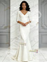Shop 2026 ANNAKOO V Neck Satin Trumpet Mermaid Ivory Half Sleeve Wedding Dress Under 189