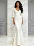 Shop 2026 ANNAKOO V Neck Satin Trumpet Mermaid Ivory Half Sleeve Wedding Dress Under 189